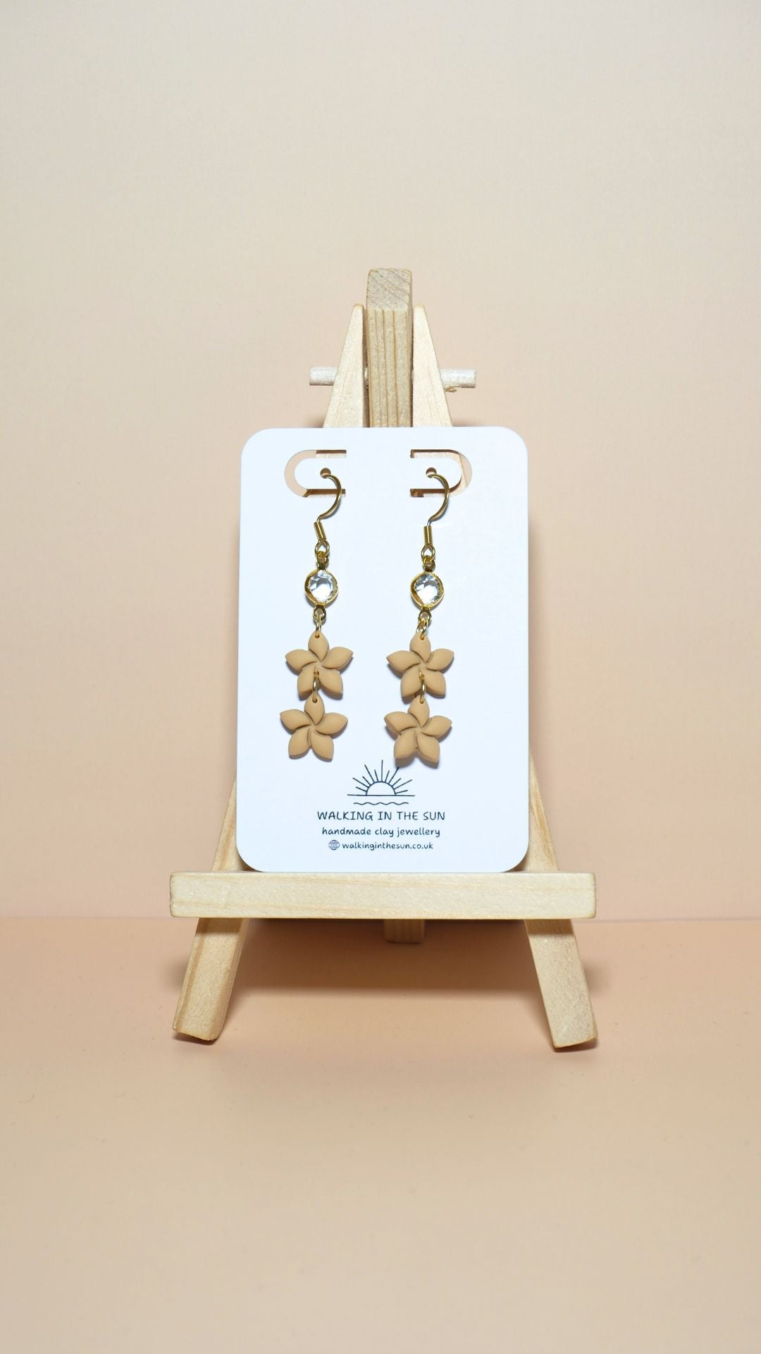Handmade statement flower stack with gem polymer clay earrings in daffodil yellow