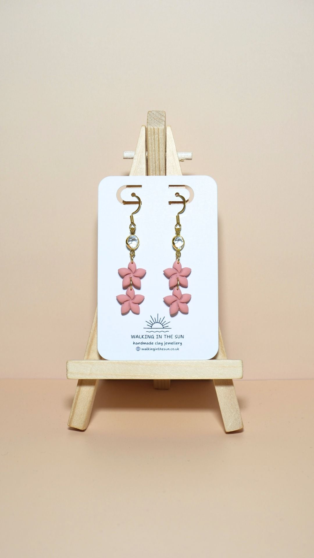 Handmade statement flower stack with gem polymer clay earrings in peach orange